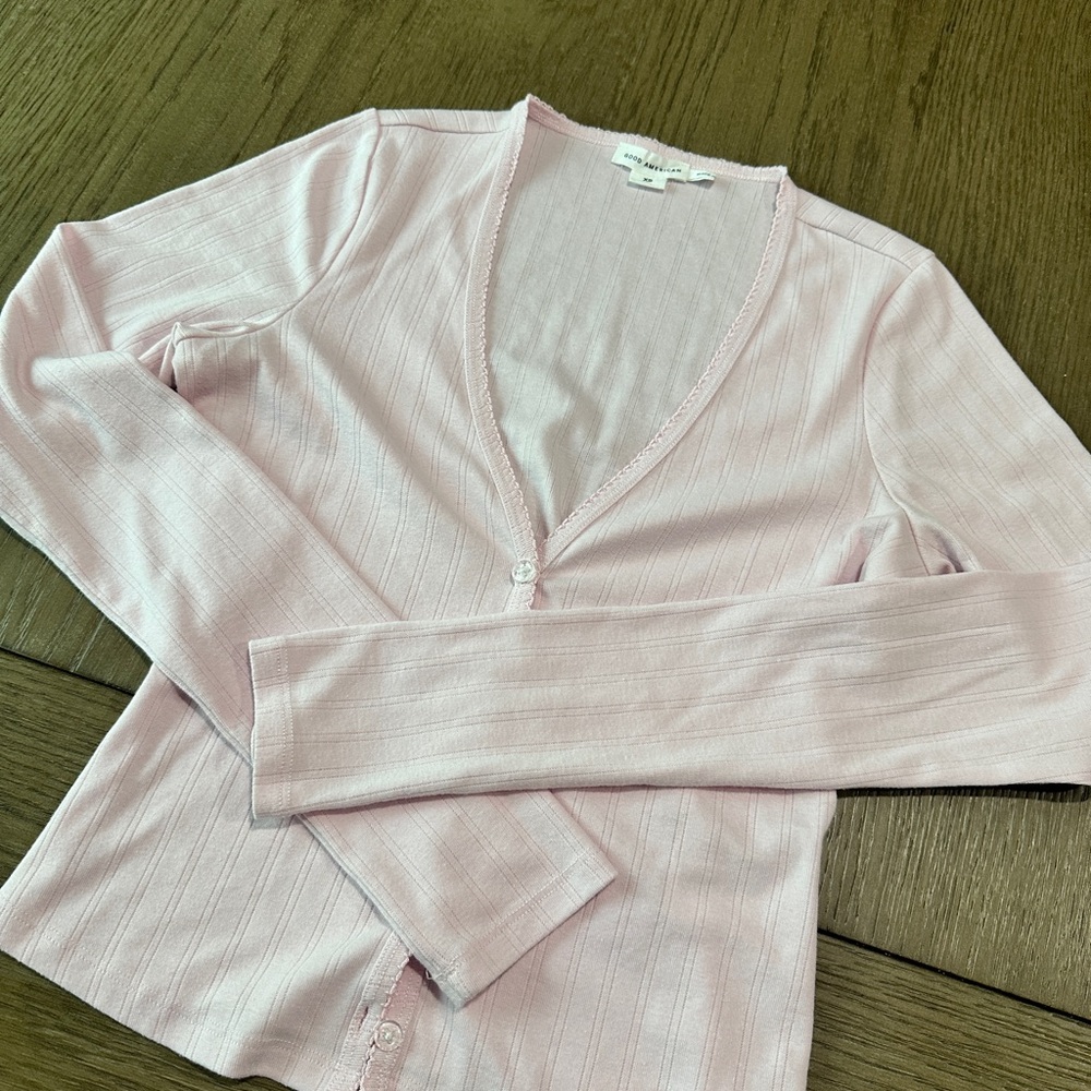Good American Pointelle Cardigan Size XS Pink - Picture 3 of 7